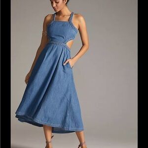 NWT Anthropologie Blue Denim Braided-Strap Midi Dress